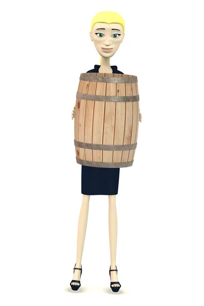 Imagem 3d de personagem de desenho animado com barril de madeira — Fotografia de Stock