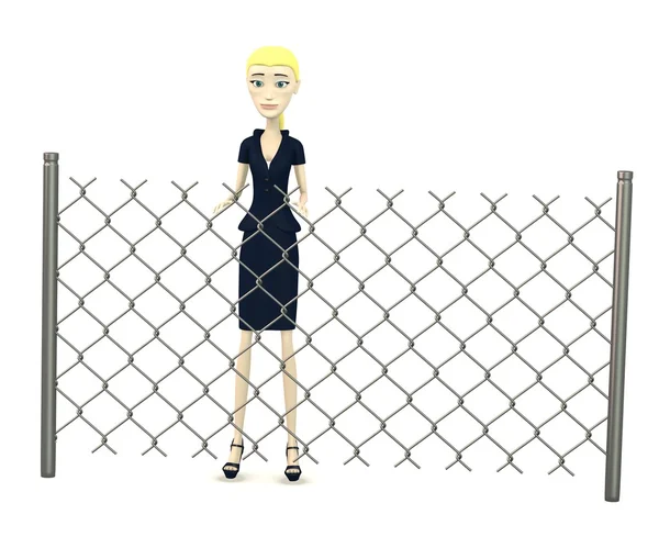 3D render van stripfiguur met ketting hek — Stockfoto