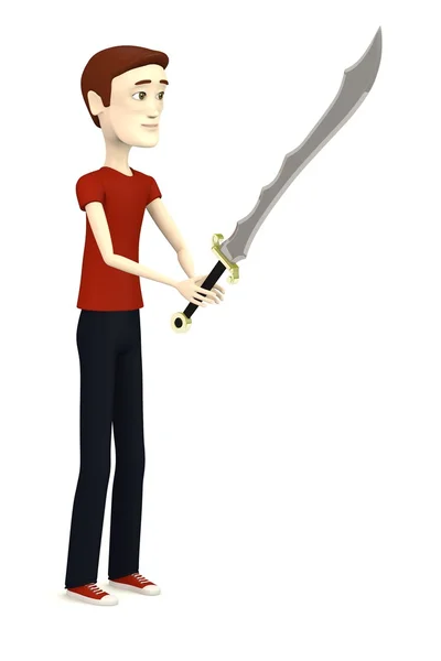 Render of cartoon character with exotic sword — 图库照片