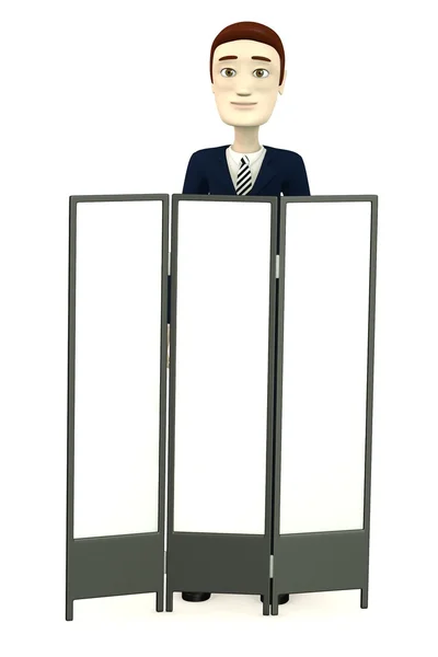 3d render of cartoon character with folding screen — Stock Photo, Image