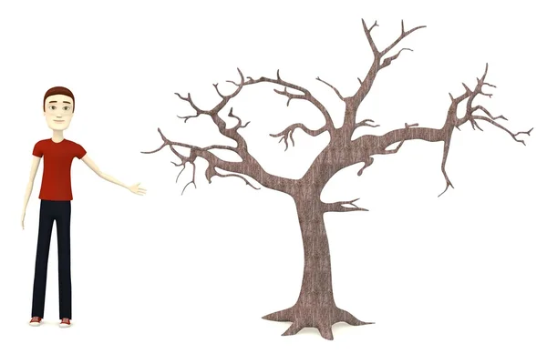 漫画のキャラクターの死んだ木と 3 d のレンダリング — ストック写真