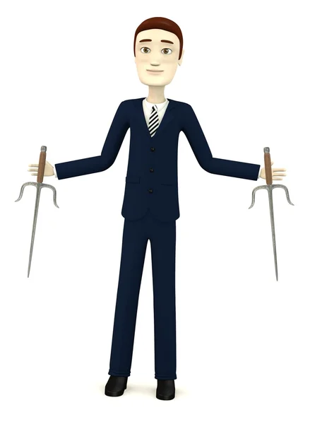 3D визуализация персонажа мультфильма с кинжалами — стоковое фото