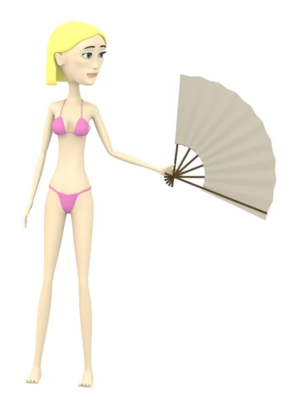 3d render of cartoon character with hand fan — Stock Photo, Image