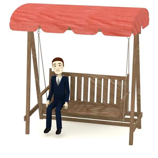 3d render of cartoon character on swing — Stock Photo, Image