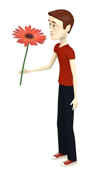 3d render of cartoon character with gerbera — Stock Photo, Image