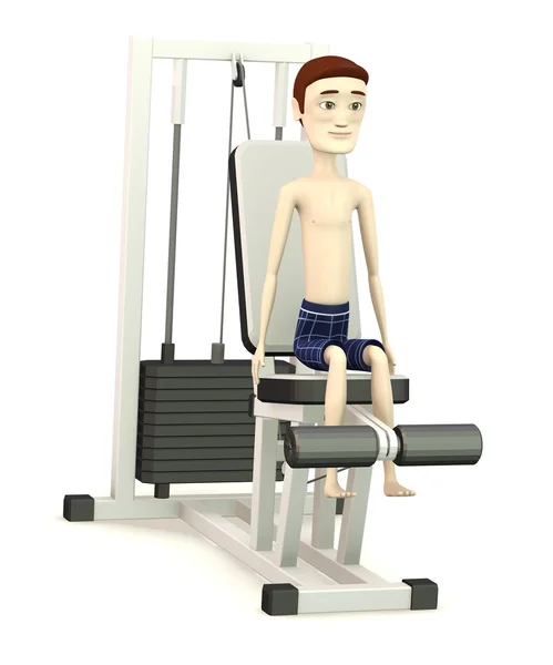 3d render of cartoon character with gym machine — Stock Photo, Image