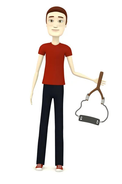 3d rendu de personnage de dessin animé avec catapulte à la main — Photo