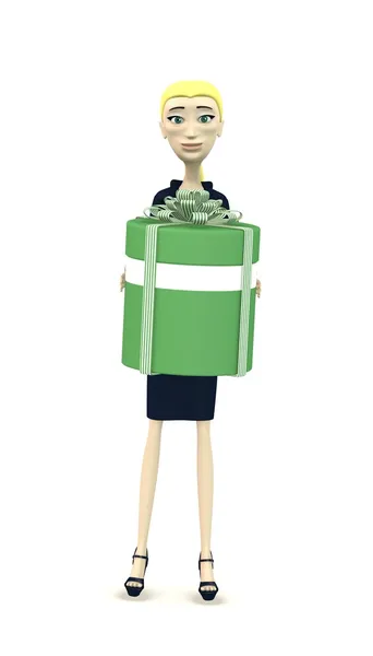 3D візуалізація персонажа мультфільму, що дарує подарунок — стокове фото