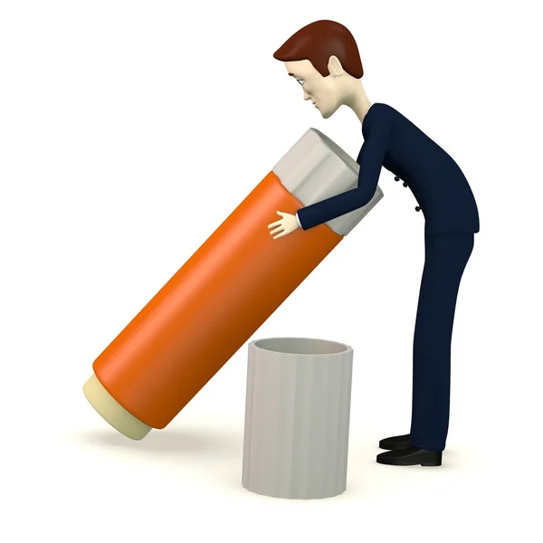 3d render of cartoon character with big glue — Stock Photo, Image