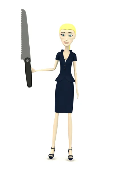 3D визуализация персонажа мультфильма с ножом — стоковое фото