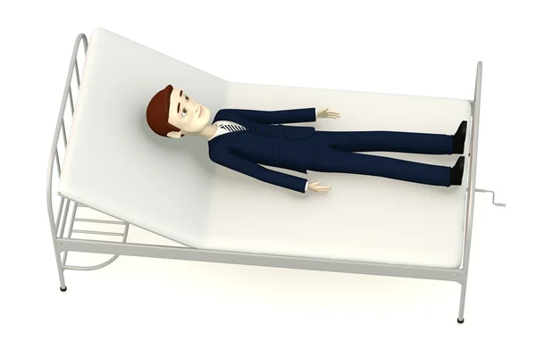 3d render of cartoon character on hospital bed — Stock Photo, Image