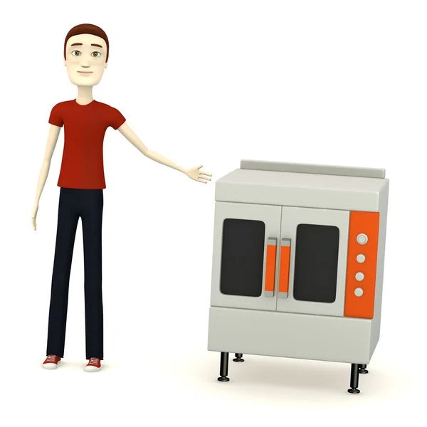 3D καθιστούν χαρακτήρα κινουμένων σχεδίων με μηχανή κουζίνα — Φωτογραφία Αρχείου