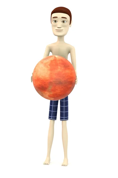 3D визуализация персонажа мультфильма с планетой Марс в руках — стоковое фото