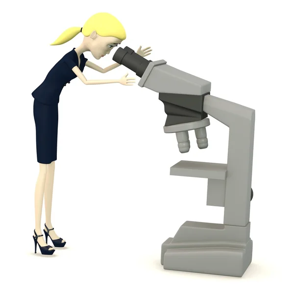 3D візуалізація мультиплікаційного персонажа з мікроскопом — стокове фото