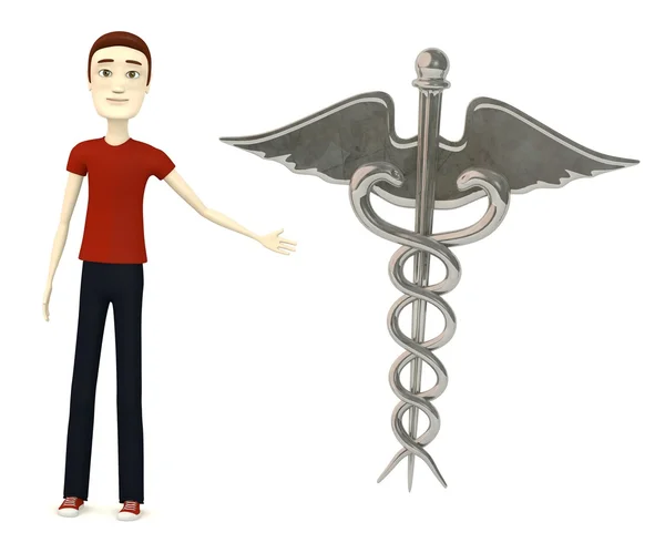 3D-Darstellung der Cartoon-Figur mit Caduceus — Stockfoto