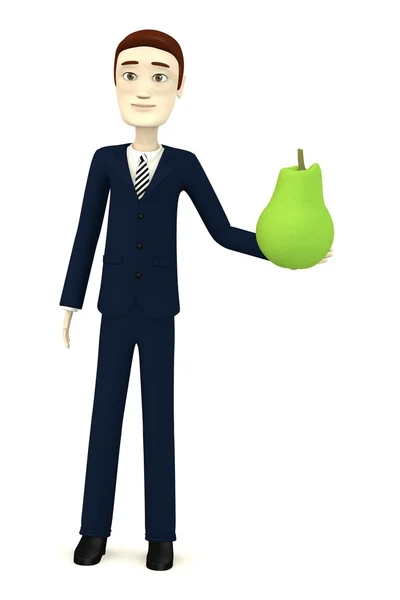 3D візуалізація мультиплікаційного персонажа з грушею — стокове фото