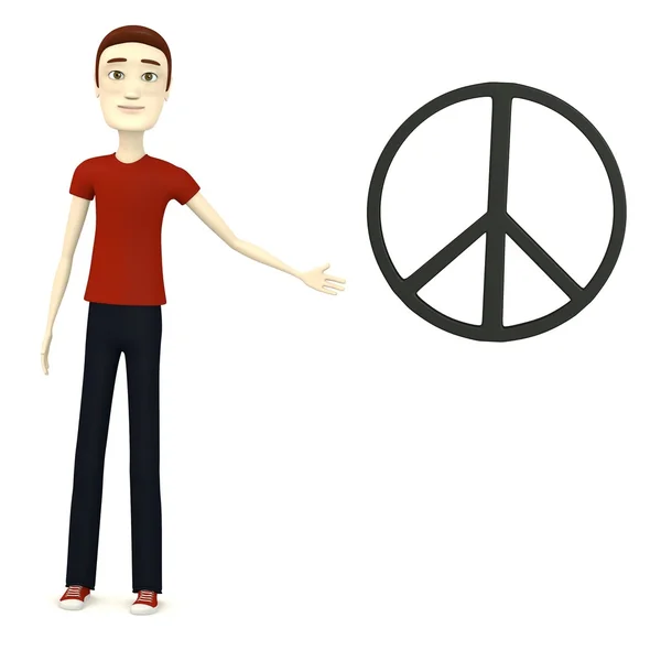 3D render van stripfiguur met vrede symbool — Stockfoto