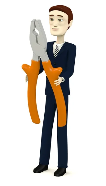 3d render of cartoon characer with pliers — Stock Photo, Image