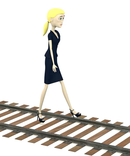 3d renderização de cartoon characer passeio no trilho — Fotografia de Stock