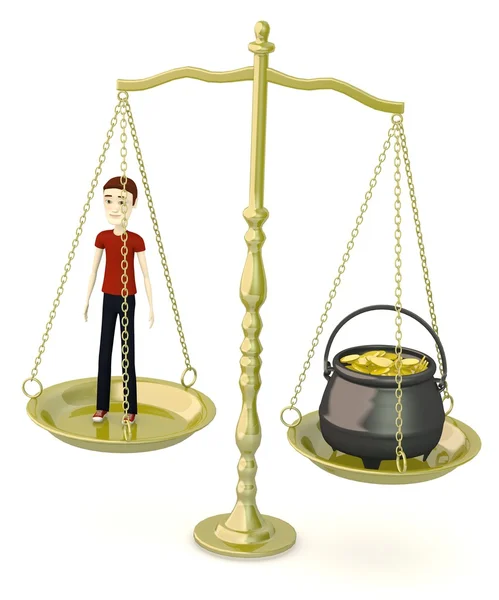 3d render of cartoon character on scales — Stock Photo, Image