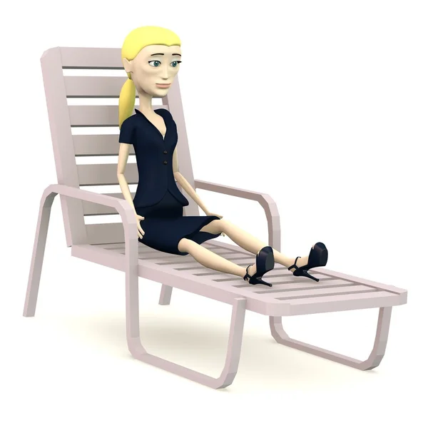 3d render of cartoon character on sunbed — Stock Photo, Image