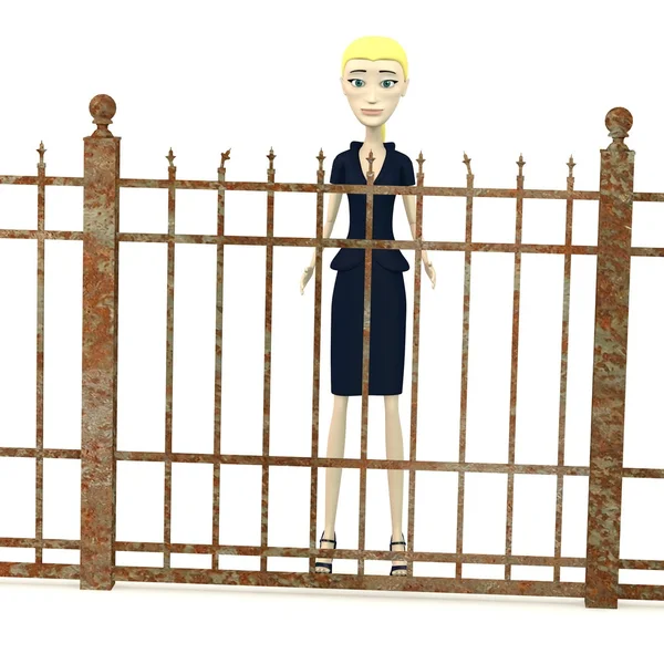 3d render of cartoon character with fence — Stock Photo, Image