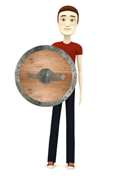 3d render of cartoon character with shield — Stock Photo, Image