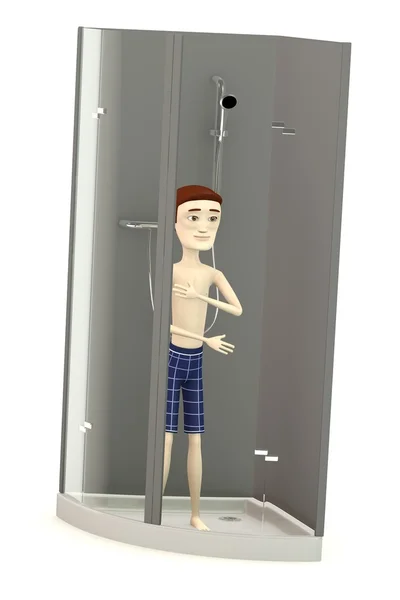 3d render of cartoon character in shower — Stock Photo, Image