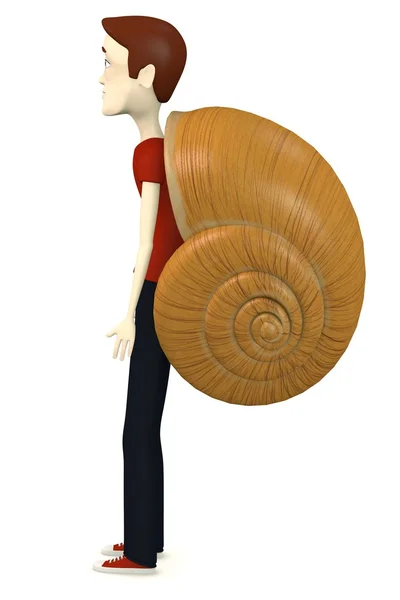 3d render of cartoon character with snail home — Stock Photo, Image