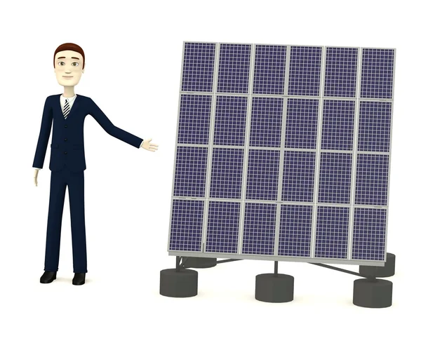 3d render of cartoon character with solar panel — Stock Photo, Image