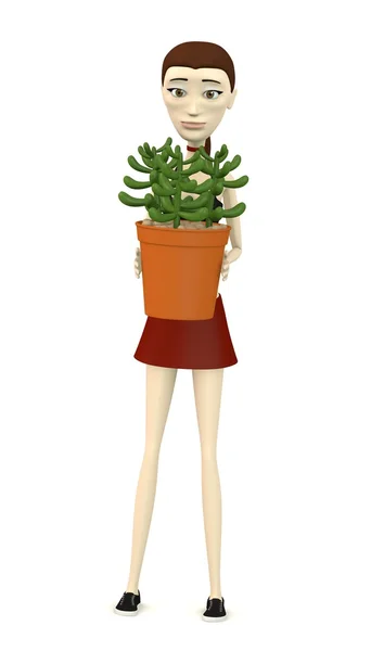 3D визуализация персонажа мультфильма с сочным растением — стоковое фото