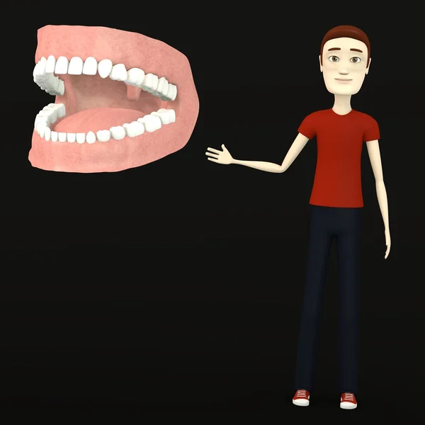 Rendering 3d del personaggio dei cartoni animati con denti — Foto Stock