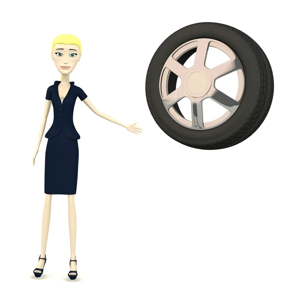 타이어를 가진 만화 캐릭터의 3d 렌더링 — 스톡 사진