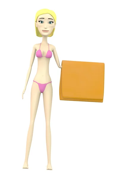 3d render of cartoon character with towel — Stock Photo, Image