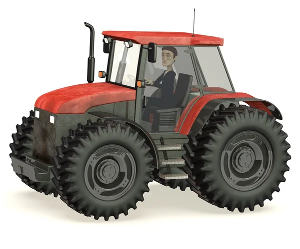 3D візуалізація мультиплікаційного персонажа в тракторі — стокове фото