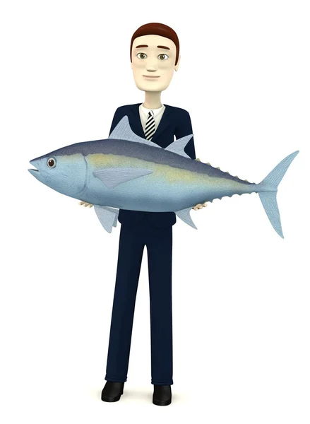 3d image of cartoon character with tuna fish — Stockfoto