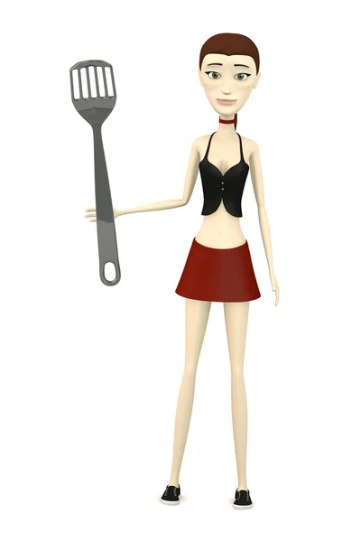 3d renderizado de personaje de dibujos animados con untensil de cocina —  Fotos de Stock
