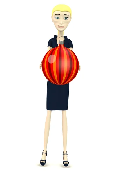 3d render of cartooon character with christmas ball — Stock Photo, Image