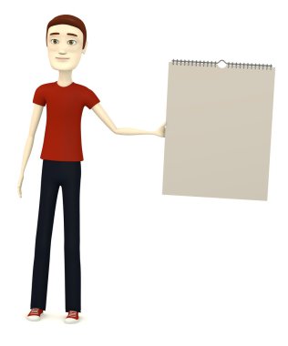 3D render takvim ile çizgi film karakteri