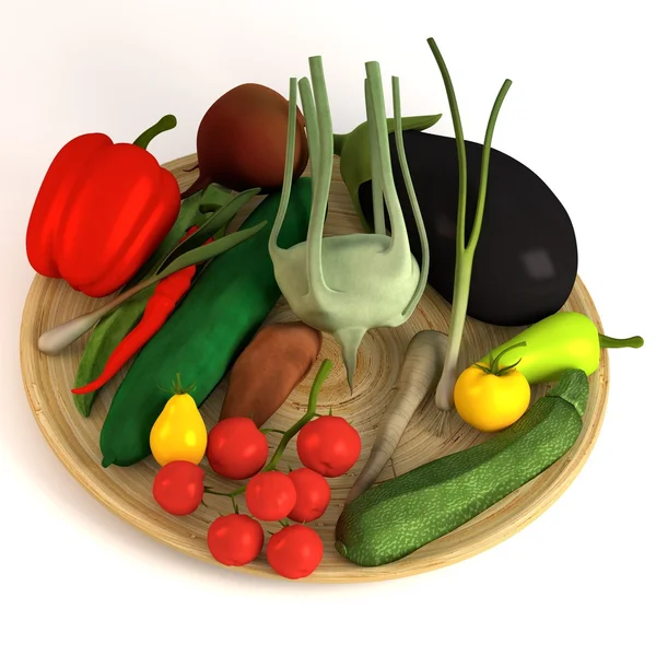 3d rendu de la collection de légumes sur assiette — Photo