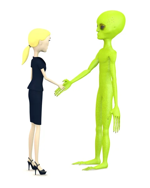 Renderização 3d de personagem de desenho animado com alienígena — Fotografia de Stock