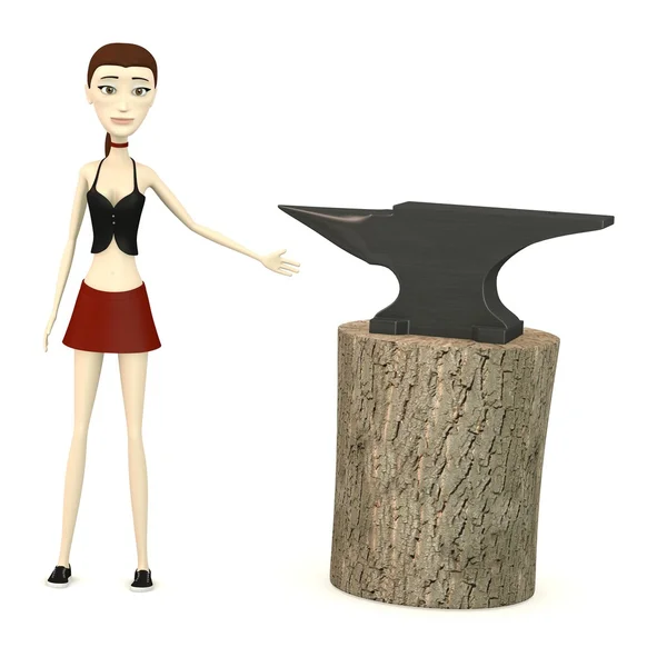 3d render of cartoon character with anvil — Stock Photo, Image