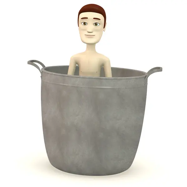 在锅中的卡通人物的 3d 呈现器 — 图库照片