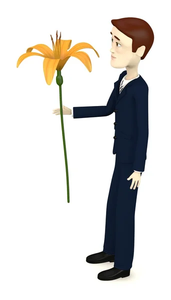 3d render of cartoon character with lily — Stock Photo, Image