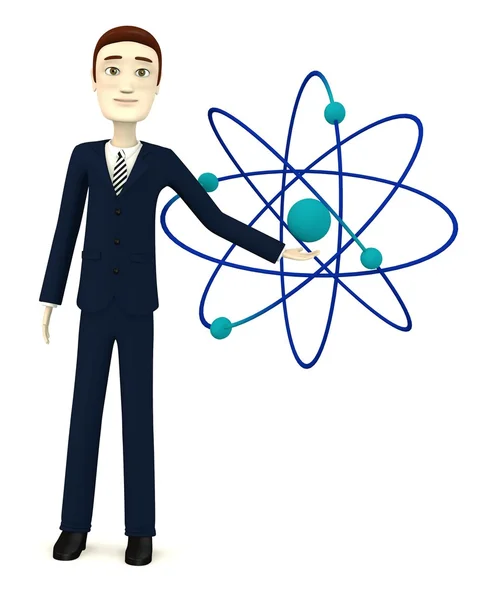 3d render of cartoon character with atom — Stock Photo, Image