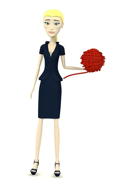 Immagine 3d di personaggio dei cartoni animati con palla di lana — Foto Stock
