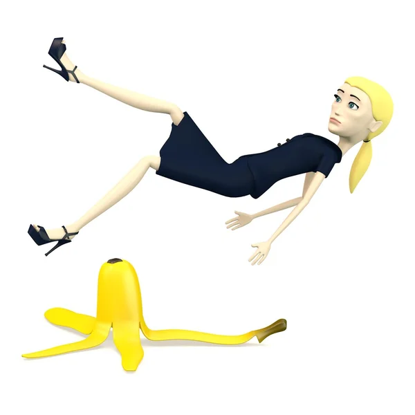 Rendering 3d del personaggio dei cartoni animati con buccia di banana — Foto Stock