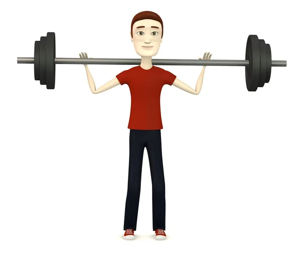 3d render of cartoon character with barbell — Stock Photo, Image