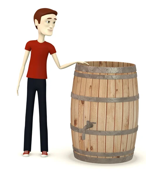 Трехмерное изображение персонажа мультфильма с деревянной бочкой — стоковое фото