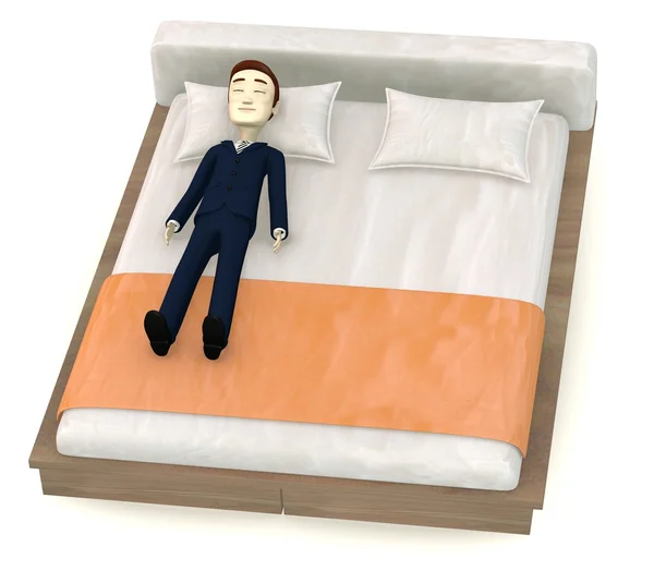 3D візуалізація персонажа мультфільму на ліжку — стокове фото